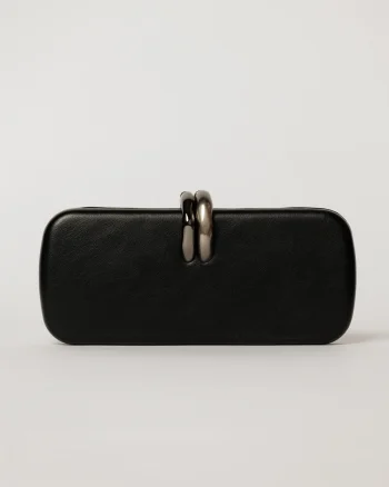 Clutch elegant negru cu inchidere metalica dubla