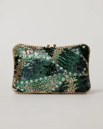 Clutch verde de ocazie cu margele si paiete