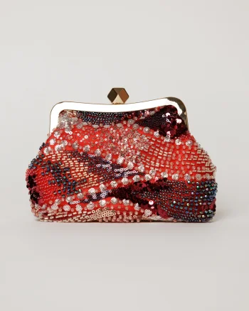 Clutch plic rosu cu paiete si margele multicolore