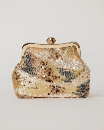 Clutch plic auriu cu paiete si margele multicolore