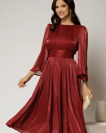 Rochie DY Fashion midi bordo din voal peliculizat cu maneci ample