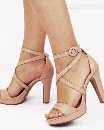 Sandale resigilate elegante nude cu platforma BDB8786-RESIG