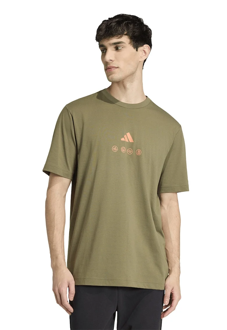 Tricou cu decolteu la baza gatului si imprimeu pe partea din spate, Portocaliu/Verde masliniu