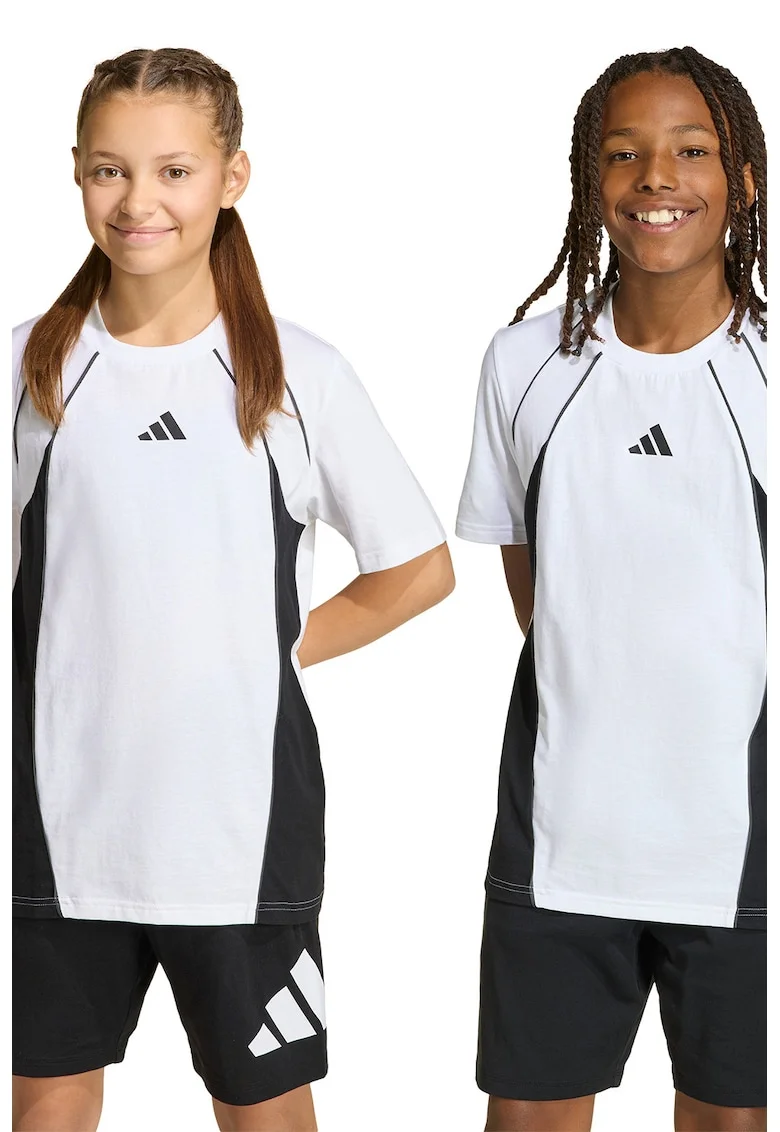 Tricou cu decolteu la baza gatului si maneci raglan, Alb/Negru