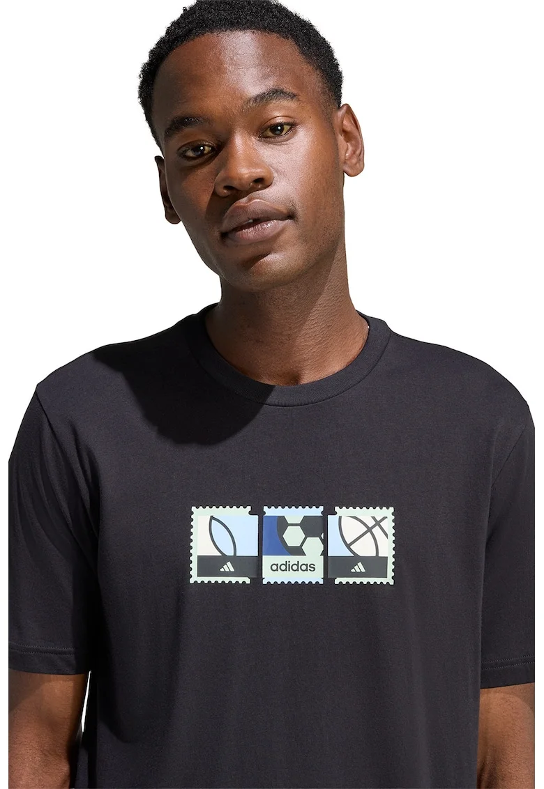 Tricou de bumbac cu imprimeu grafic pe piept, Negru