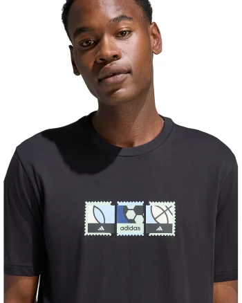 Tricou de bumbac cu imprimeu grafic pe piept, Negru