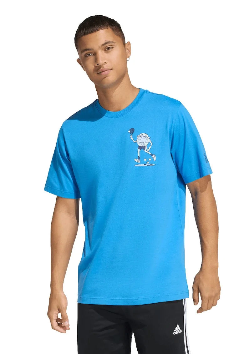 Tricou din bumbac cu detaliu cu imprimeu grafic pe piept, Albastru glaciar
