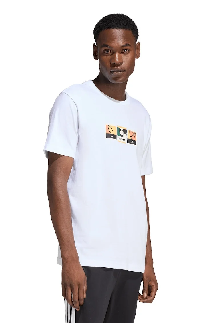 Tricou de bumbac cu imprimeu grafic pe piept, Alb optic