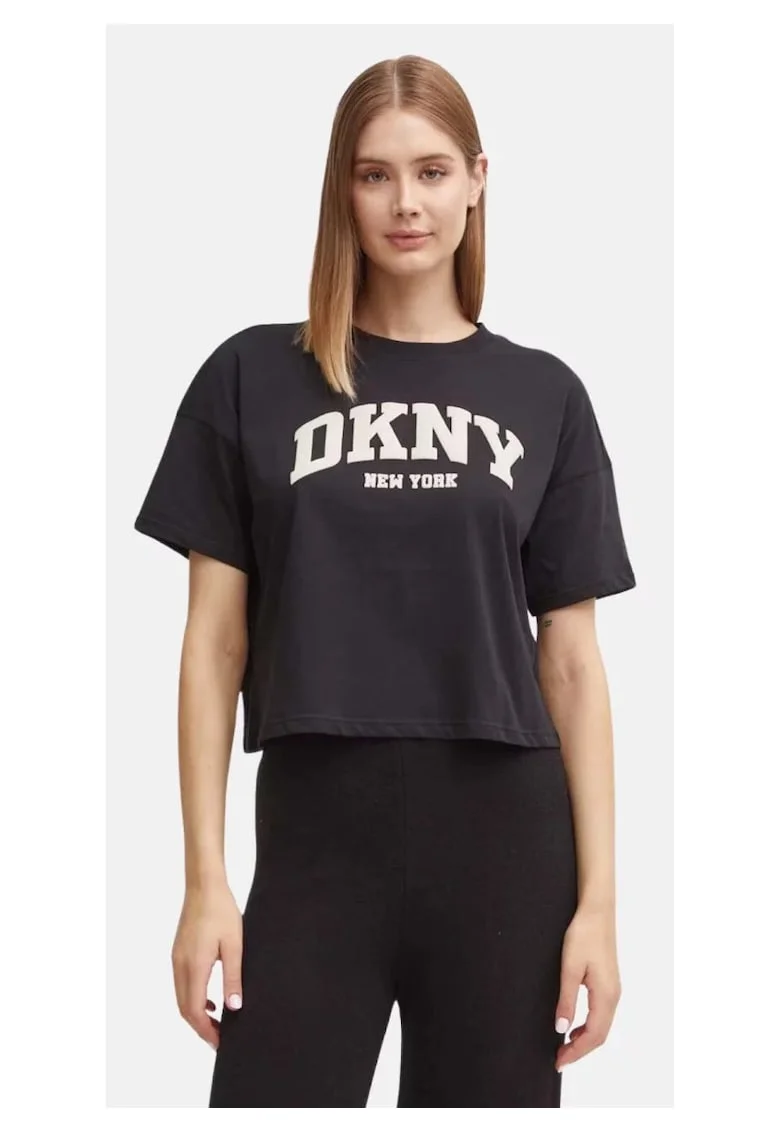 Tricou scurt cu logo si maneci cazute