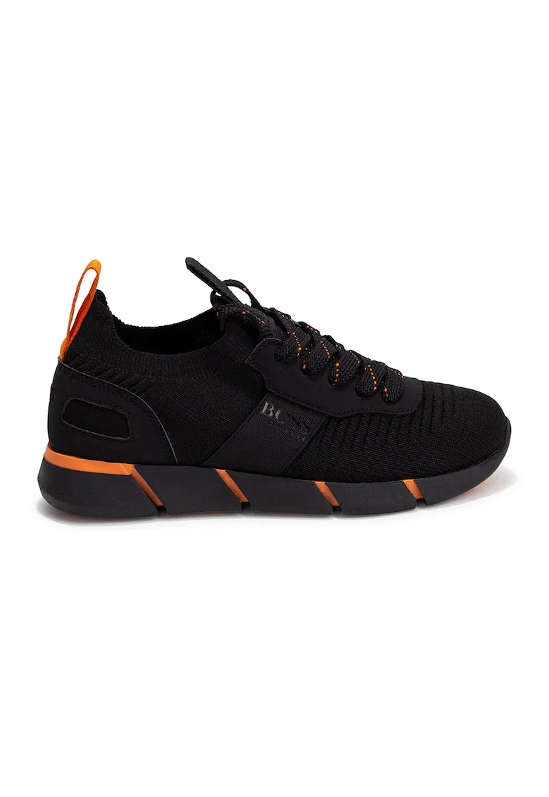 Pantofi sport slip-on de plasa tricotata, Negru/Portocaliu