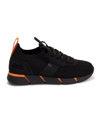 Pantofi sport slip-on de plasa tricotata, Negru/Portocaliu