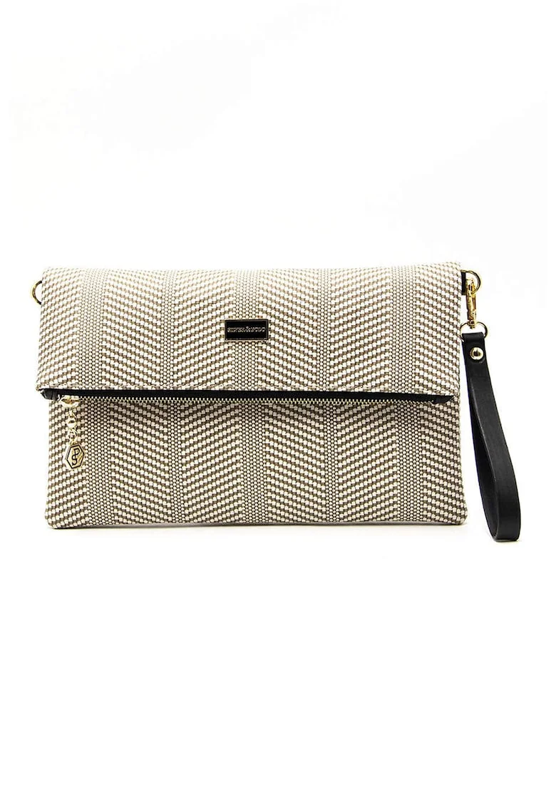 Geanta crossbody din piele ecologica cu aspect tesut, Alb/Bej
