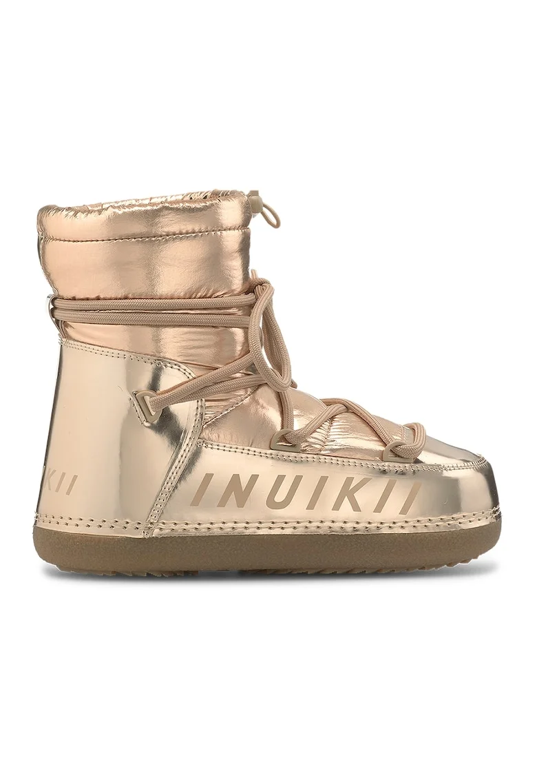 Ghete fara inchidere de piele ecologica si material textil slip-on, Auriu