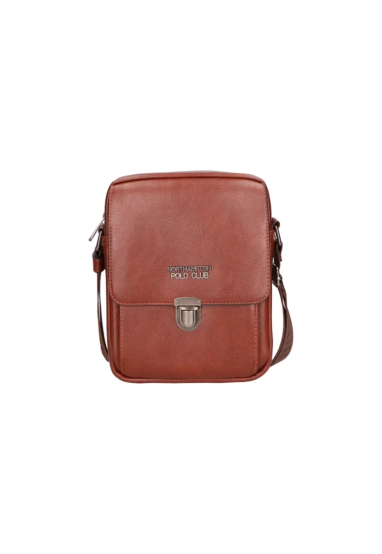 Geanta crossbody de piele ecologica cu buzunar frontal, Maro