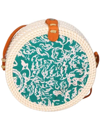Geanta crossbody din paie, Alb/Verde