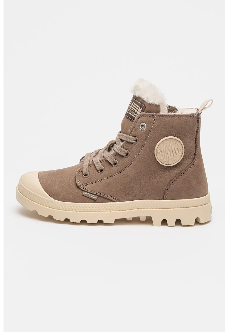 Ghete de piele cu captuseala de blana sintetica Pampa, Maro taupe/Crem