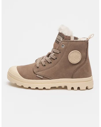 Ghete de piele cu captuseala de blana sintetica Pampa, Maro taupe/Crem