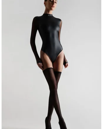 Body tanga cu maneci transparente, Negru