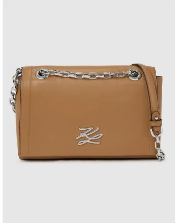 Geanta crossbody din piele cu logo, Maro scortisoara