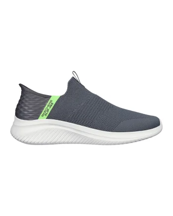 Pantofi slip-ins, plasa, Ultra Flex, Gri carbune/Verde lime