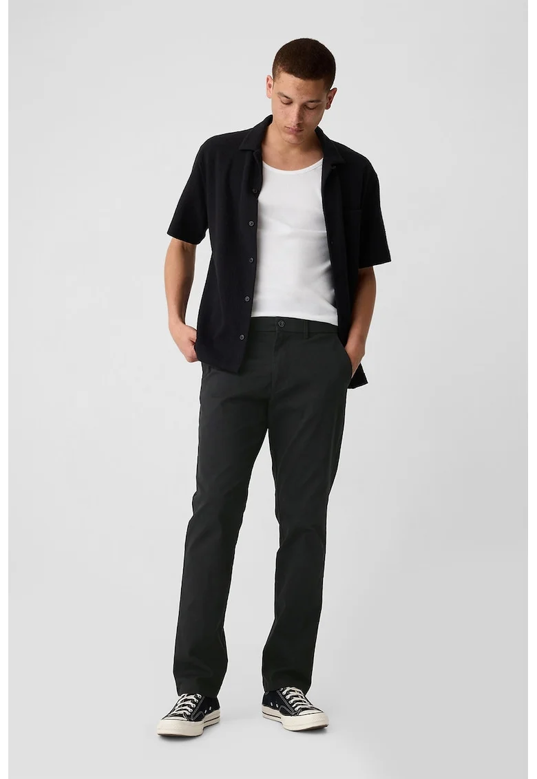 Pantaloni Chino drepti cu buzunare oblice, Negru