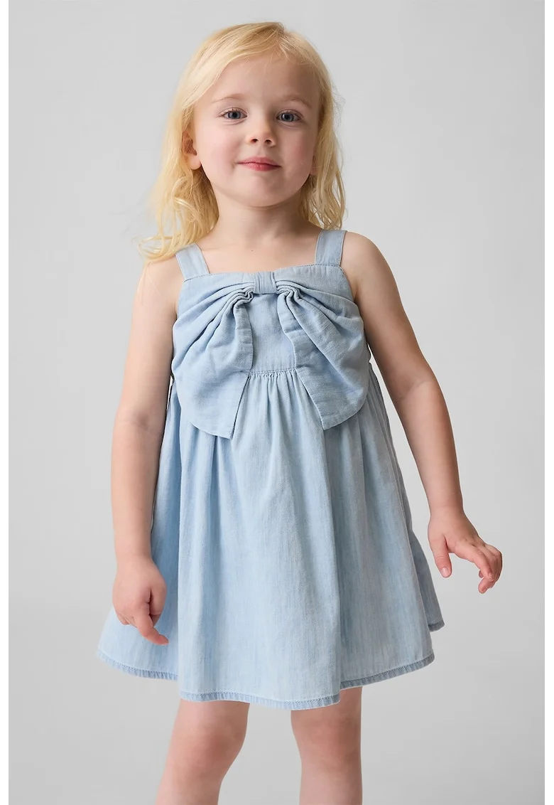 Rochie din denim cu design funda, Albastru pal