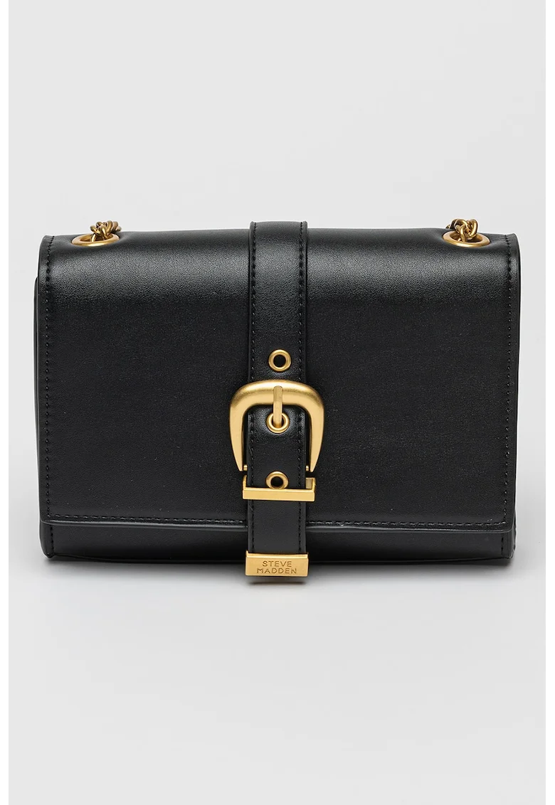 Geanta crossbody de piele ecologica cu bareta de lant, Negru
