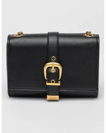 Geanta crossbody de piele ecologica cu bareta de lant, Negru