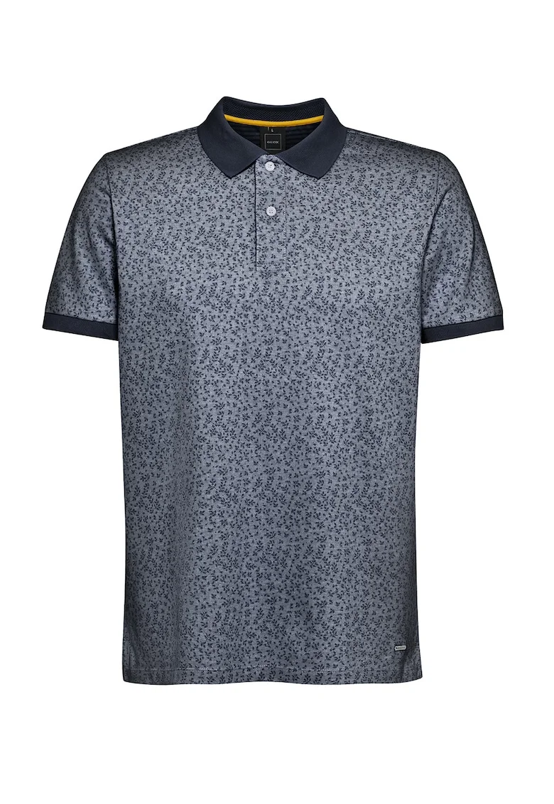 Tricou polo cu model si fenta cu nasturi, Albastru melange