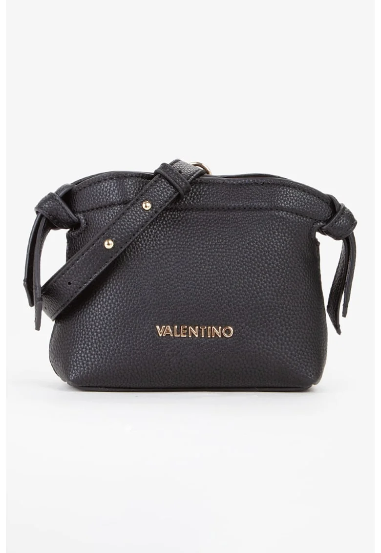 Geanta crossbody de piele ecologica cu logo metalic, Negru