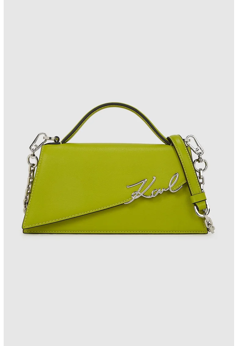 Geanta crossbody din piele Signature Slim, Verde electric