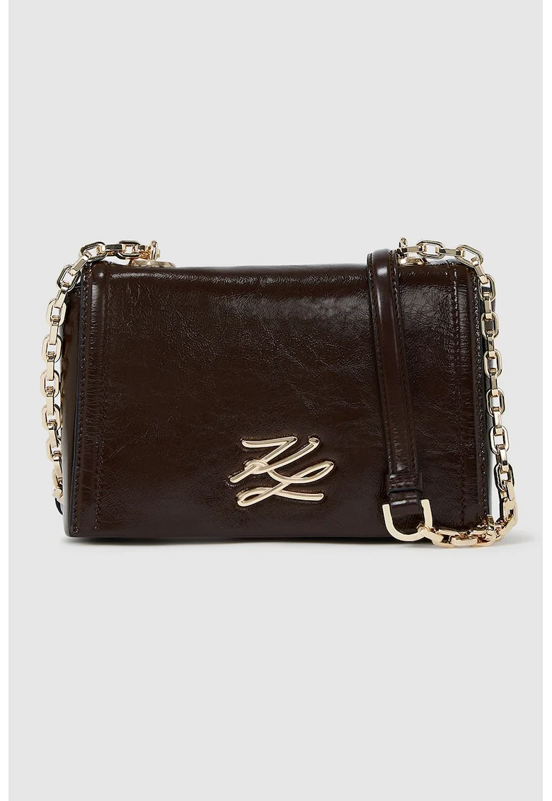 Geanta crossbody din piele cu logo, Maro inchis