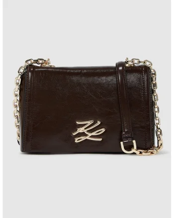 Geanta crossbody din piele cu logo, Maro inchis