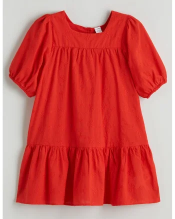 Rochie evazata cu model uni, Rosu vermillion