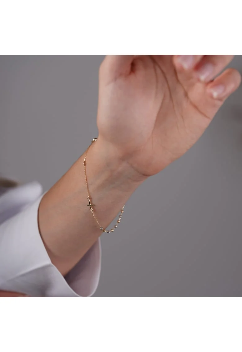 Bratara Rozariu din Aur Galben si Alb de 14K cu Lant Diamantat si Bile Diamantate,  1.42 g