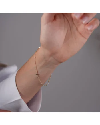Bratara Rozariu din Aur Galben si Alb de 14K cu Lant Diamantat si Bile Diamantate,  1.42 g