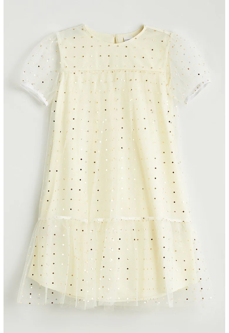 Rochie dreapta cu buline, Alb/Galben pal