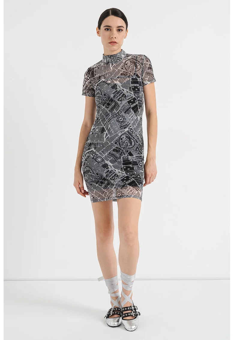 Rochie bodycon cu imprimeu, Gri inchis
