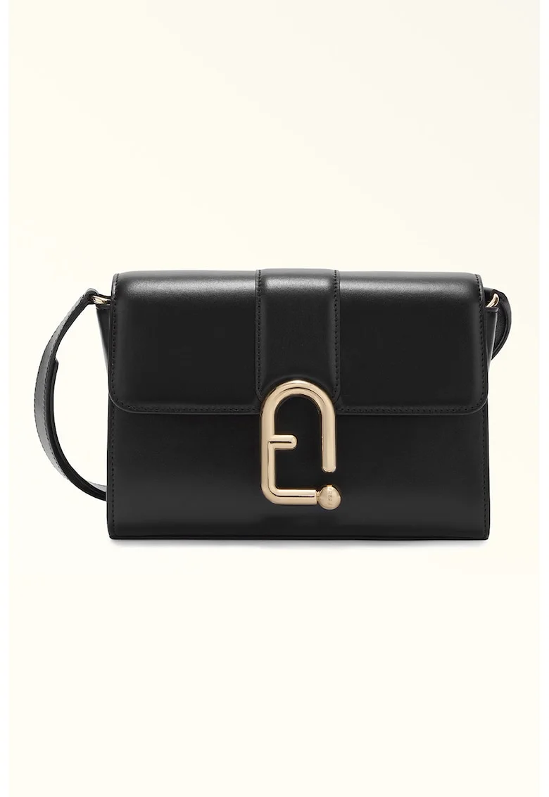 Geanta crossbody de piele cu logo, Negru