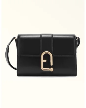 Geanta crossbody de piele cu logo, Negru