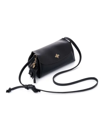 Geanta crossbody din piele ecologica, Negru, 12x22x11