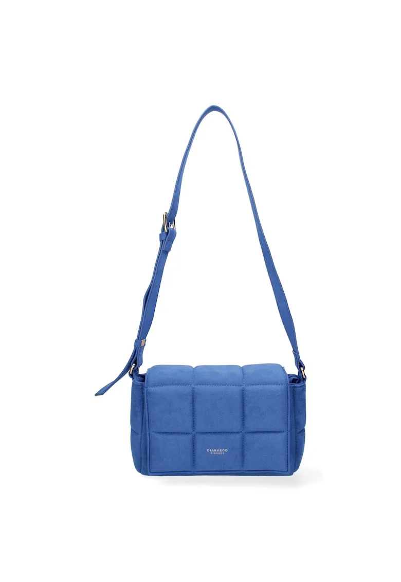 Geanta crossbody cu clapa si aspect matlasat, Albastru