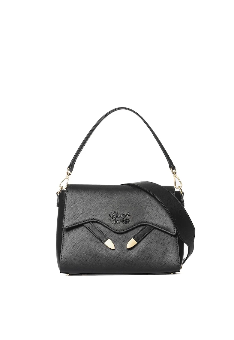 SECRET PON PON., Geanta crossbody din piele ecologica cu maner detasabil Celestia Ultra, Negru