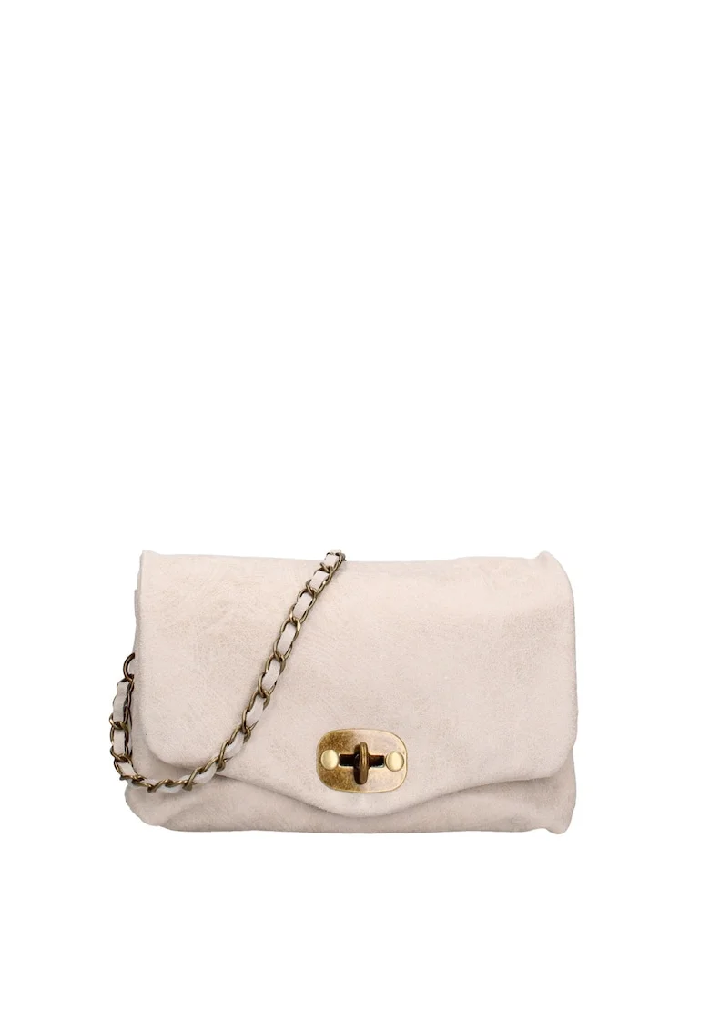 Geanta crossbody de piele cu inchidere metalica Floralla, Bej