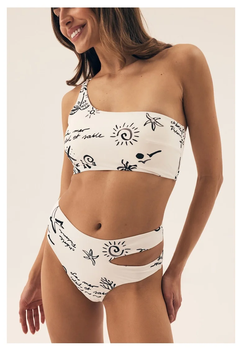Chiloti bikini cu talie inalta Alb crem Firenze, Alb