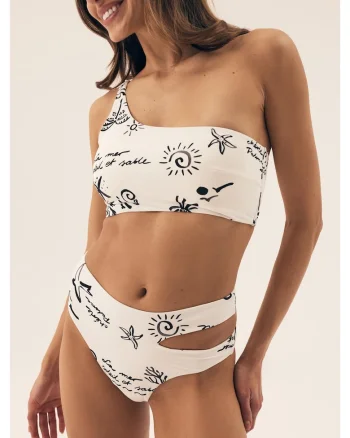 Chiloti bikini cu talie inalta Alb crem Firenze, Alb