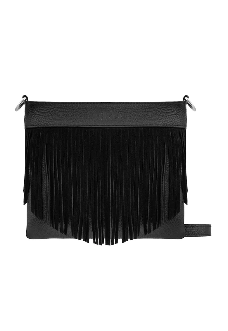 Geanta crossbody de piele cu franjuri, Negru