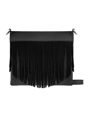 Geanta crossbody de piele cu franjuri, Negru