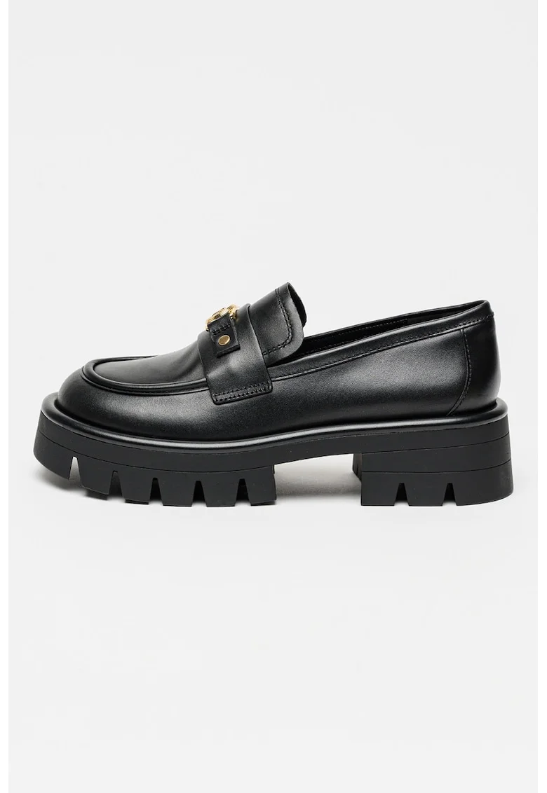 Pantofi loafer din piele cu toc masiv Mandy, Negru