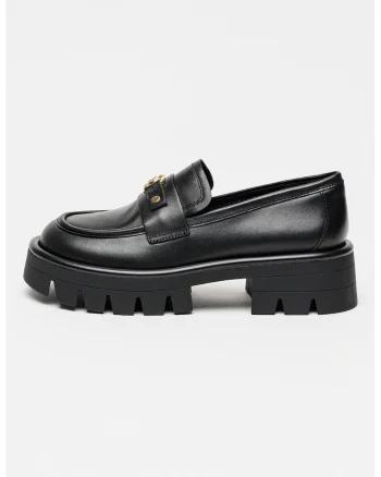 Pantofi loafer din piele cu toc masiv Mandy, Negru